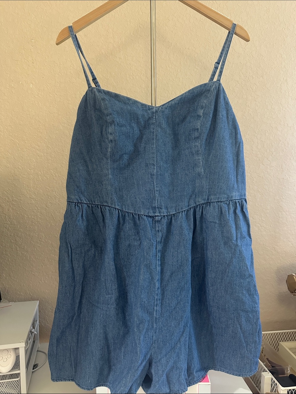 Old Navy Chambray Denim Romper Women’s XXL Blue Spaghetti Strap